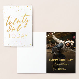 Cartão Metalizado Foto moderna em folha de ouro para aniversário de