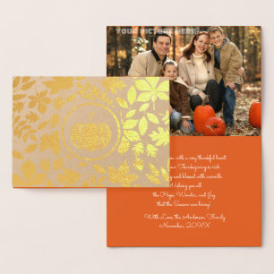 Cartão Metalizado Foto personalizada Ação de Graças do Autumn Leav