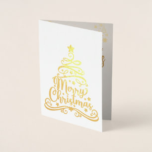Cartão Metalizado Foto Personalizada Da Árvore De Natal Merry Dourad