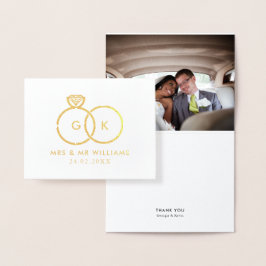 Cartão Metalizado Foto Personalizada De Casamento De Anéis Modernos