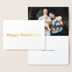 Cartão Metalizado Foto personalizada de tipografia moderna de Hanukk