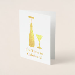 Cartão Metalizado Garrafa de Vinho e Saca-Rolhas - Celebração Clássi