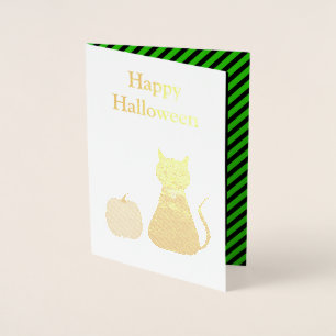 Cartão Metalizado Gato e Abóbora de Halloween Bonitos Personalizados