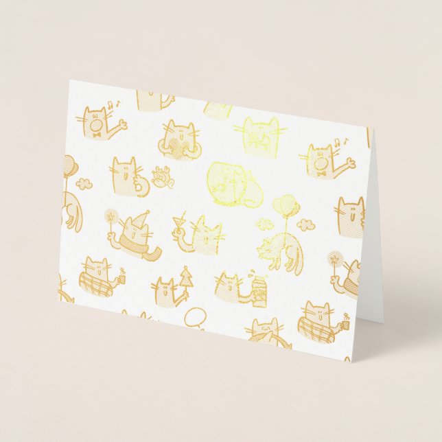 Cartão Metalizado Gatos engraçados, leite e magia. (Frente)