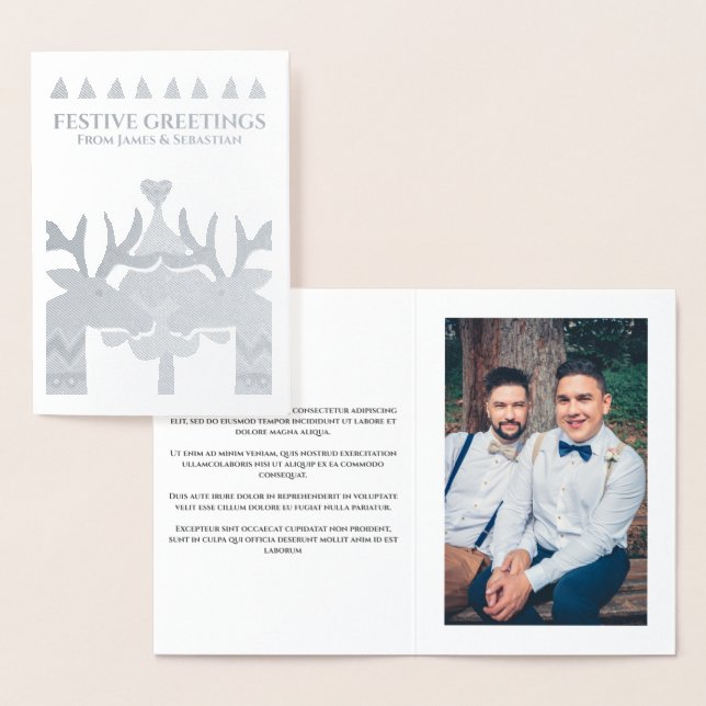 Cartão Metalizado Gay de Reindeer escandinavo personalizado Natal (Exibição)