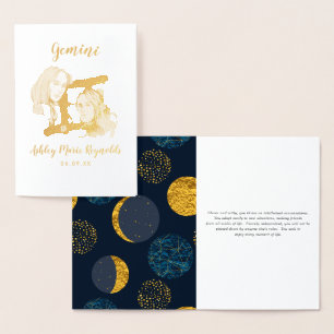 Cartão Metalizado Gêmeos Astrologia Signo do Zodíaco Personalizado