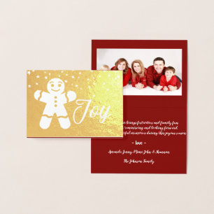 Cartão Metalizado Gingercake Joy Script Foto Red Dourado Stars White