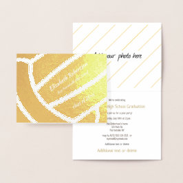 Cartão Metalizado Girl's volleyball athlete graduation party gold