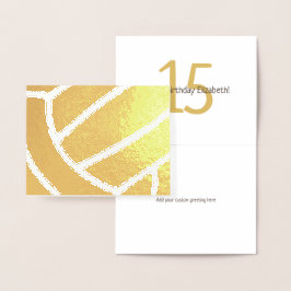 Cartão Metalizado Girl's volleyball happy birthday gold foil card