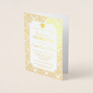 Cartão Metalizado Glam Real Gold Foil Art Deco Festa de formatura
