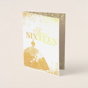Cartão Metalizado Glamor Glitter Spark Dourado Doce 16 Aniversário