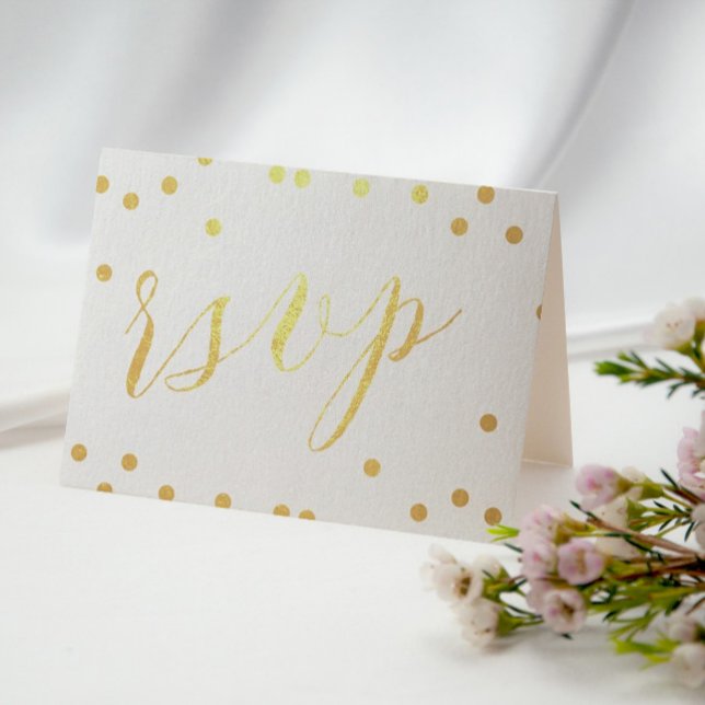 Cartão Metalizado Gold Confetti Folded RSVP (Criador carregado)