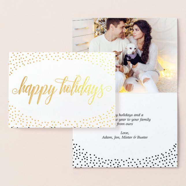 Cartão Metalizado Gold Foil Confetti - Foto Feliz de Férias (Exibição)