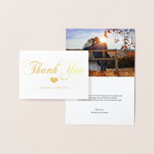 Cartão Metalizado Gold Foil, OBRIGADO, Coração de Casamento   FOTO