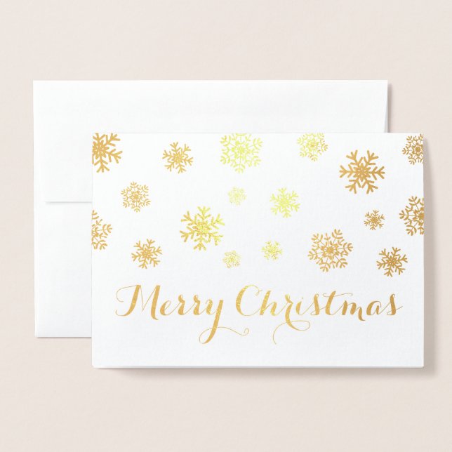 Cartão Metalizado Gold Foil Snowflakes Feliz Natal (Frente com envelope)