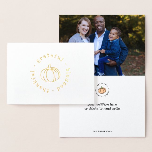 Cartão Metalizado Graças Grata, abençoada Pumpkin Ação de Graças (Exibição)