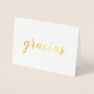 Cartão Metalizado Gracias Espanhol Obrigado Escuro Dourado