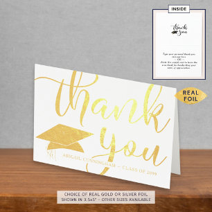 Cartão Metalizado Graduação Elegante Obrigado Script Foil Card