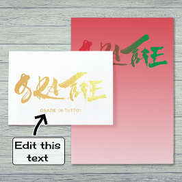 Cartão Metalizado Grazie italian script obrigado você gold