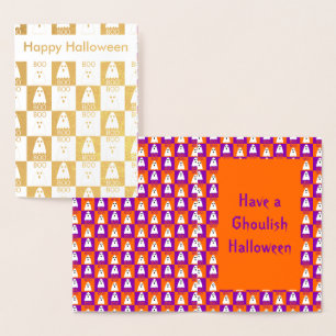 Cartão Metalizado Halloween Boo Ghost Purple e Orange Squares