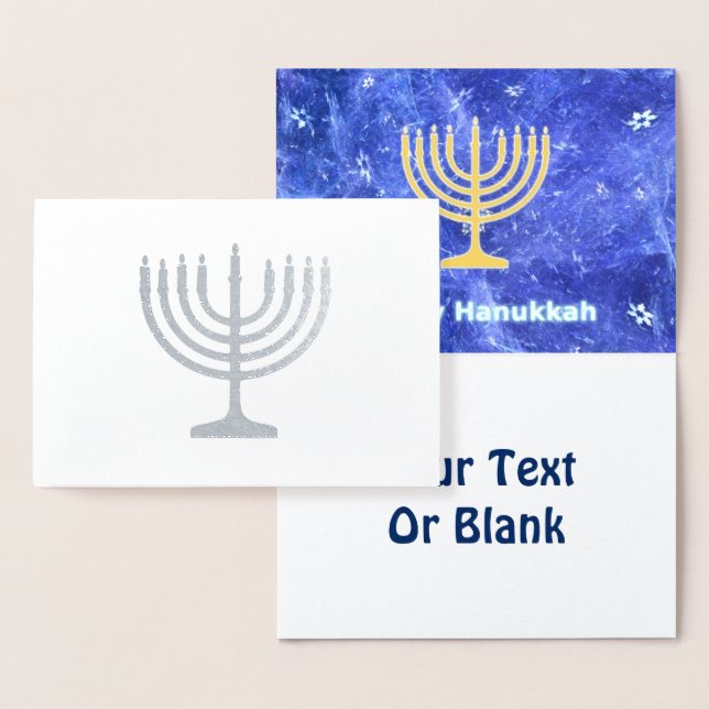Cartão Metalizado Hanukkah Snowstorm Menorah (Exibição)