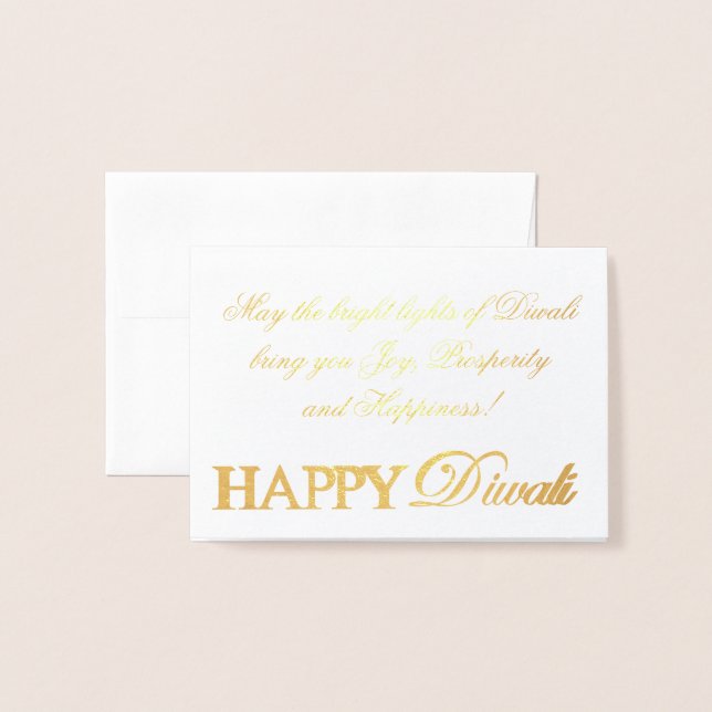 Cartão Metalizado Happy Diwali Gold Foil Elegante Typografia (Frente com Envelope)