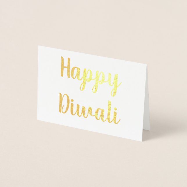 Cartão Metalizado Happy Diwali Gold Foil Elegante Typografia (Frente)