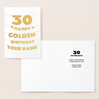 Cartão Metalizado Happy Golden Birthday, 30th Birthday Gold Foil