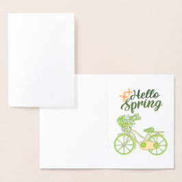 Cartão Metalizado Hello Spring Vintage Bicycle Illustration 