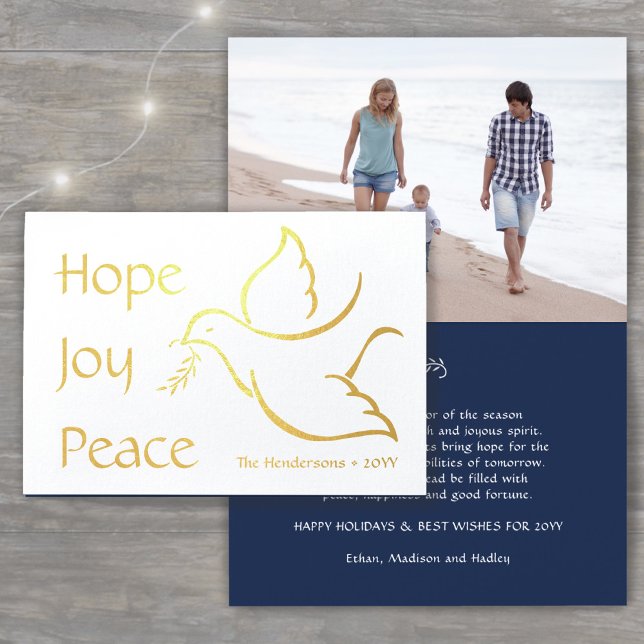 Cartão Metalizado Holiday Dove Hope Joy Peace Marinho Blue Modern Ph (Criador carregado)