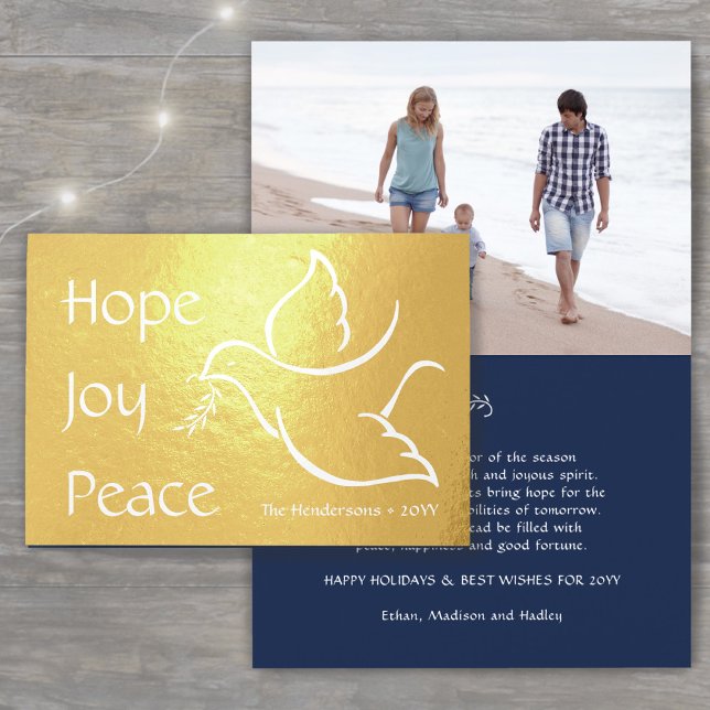 Cartão Metalizado Holiday Dove Modern Hope Joy Peace Marinho Blue Ph (Criador carregado)