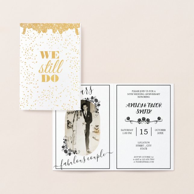 Cartão Metalizado Imagem Dourada do Aniversário de Casamento com Lit (Exibição)