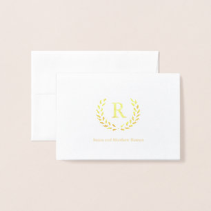 Cartão Metalizado Inicial personalizada do monograma da grinalda,