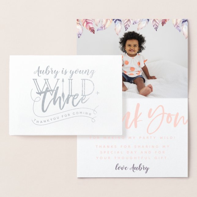 Cartão Metalizado Jovem selvagem e três obrigados reais de fotos (Exibição)