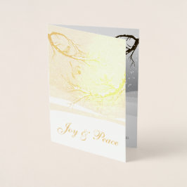 Cartão Metalizado Joy and Peace Red Christmas Birds in Snowy Tree