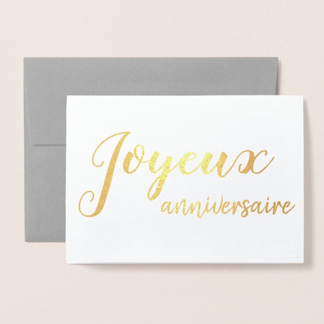 Cartão Metalizado Joyeux Anniversaire French Happy Birthday Script (Frente com envelope)