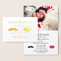 Lábios de bigode dourado Casamento Salve a data