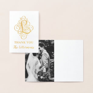 Cartão Metalizado Letra L Nome Inicial do Monograma Flourish Elegant