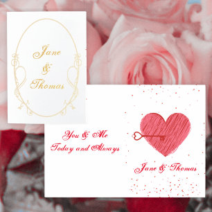 Cartão Metalizado Love Red Heart Romantic Vintage Dia de os namorado