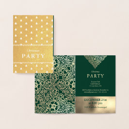 Cartão Metalizado Luxury Gold Foil Green Christmas Party Invitations
