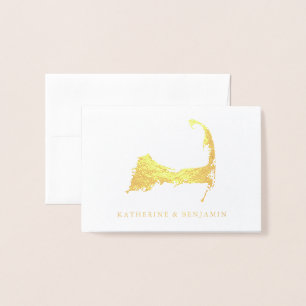 Cartão Metalizado Mapa da folha de Cape Cod detalhado   que Wedding