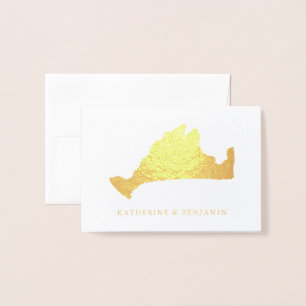 Cartão Metalizado Mapa de Folhas de Marthas Vineyard com Nomes