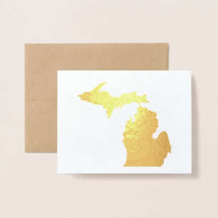 Cartão Metalizado Mapa do Estado do Michigan Dourado ou Silver e Sea