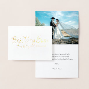 Cartão Metalizado Melhor Dia de Sempre Casamento Chic Obrigado Foto