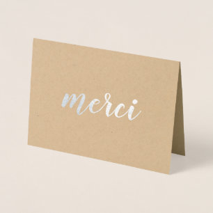 Cartão Metalizado Merci French Obrigado A Você, Brushaft Script Silv