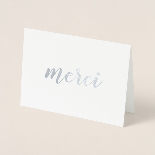 Cartão Metalizado Merci French Obrigado A Você, Brushaft Script Silv (Frente)