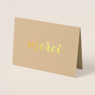Cartão Metalizado Merci French Obrigado Brushaft Script Dourado