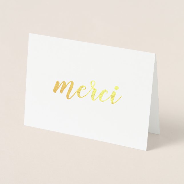 Cartão Metalizado Merci French Obrigado Brushaft Script Dourado (Frente)