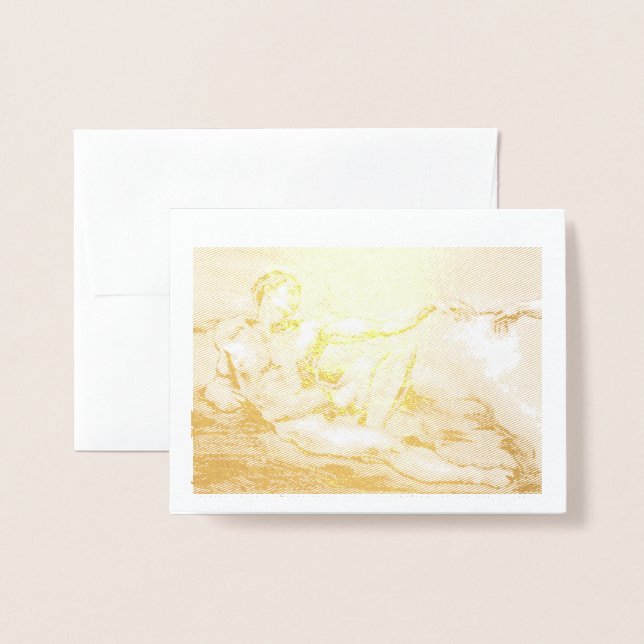 Cartão Metalizado Meu próprio desenho do Adam de Michelangelo (Frente com envelope)