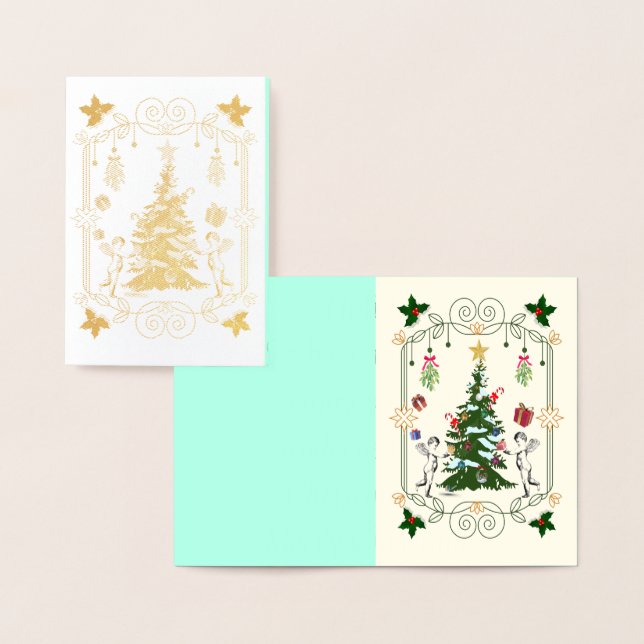 Cartão Metalizado Mikitiez gift noel holiday mistletoe angle (Exibição)